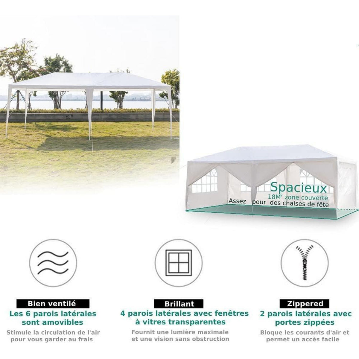 3x6m Faltpavillon – Wasserdichtes Partyzelt mit 6 UV-Wänden
