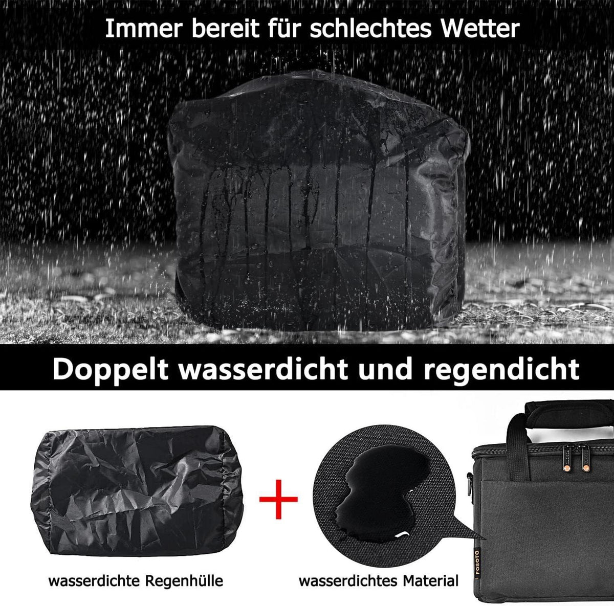 FOSOTO DSLR Kameratasche Spiegelreflex Fototasche Schwarz regensicher