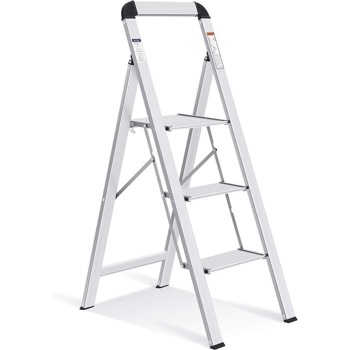 Klapptritt 3 Stufen mit Handlauf, Aluminium, bis 150 kg
