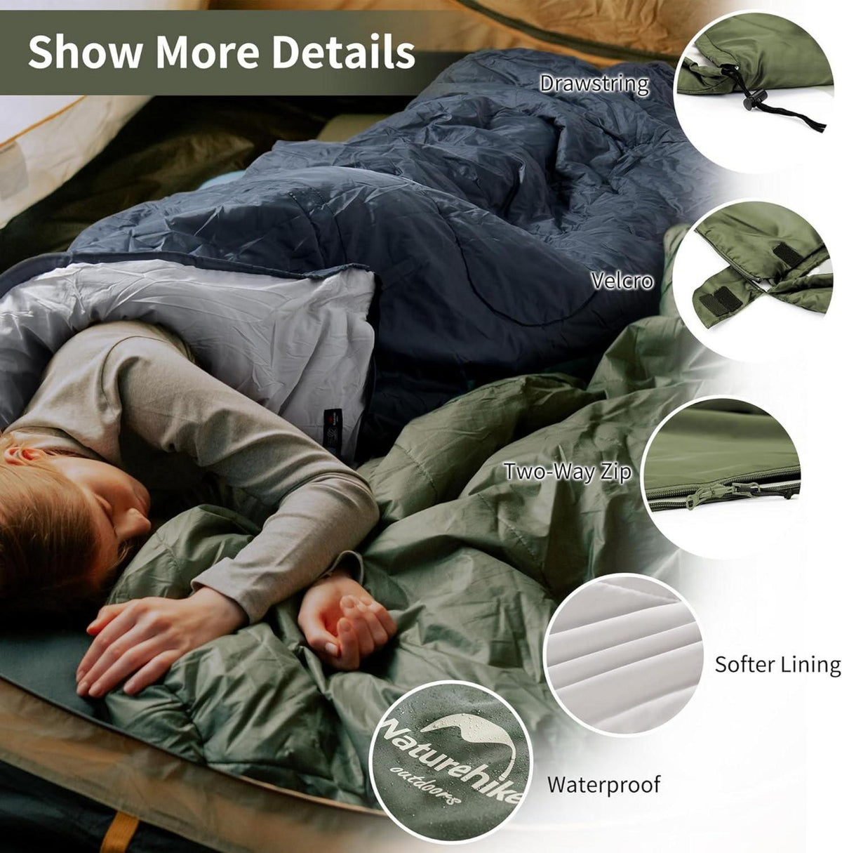 Deckenschlafsack 3 Jahreszeit Wasserdicht Ultraleicht Camping 220 x 85CM