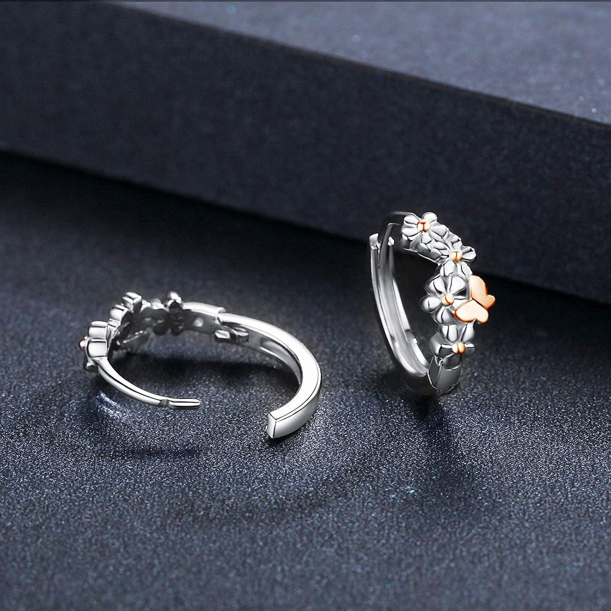 Blumen Ohrringe 925 Sterling Silber Schmetterlinge Creolen