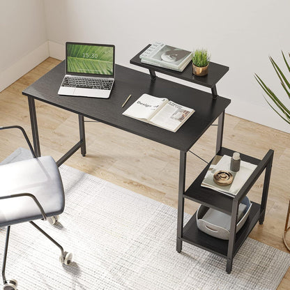 Kleiner Schreibtisch 80x50 cm mit Regalen und Monitorständer, Schwarz