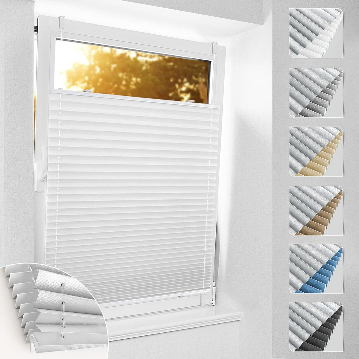 Verdunkelungsplissee ohne Bohren Klemmfix Weiß 70x140 cm Thermo