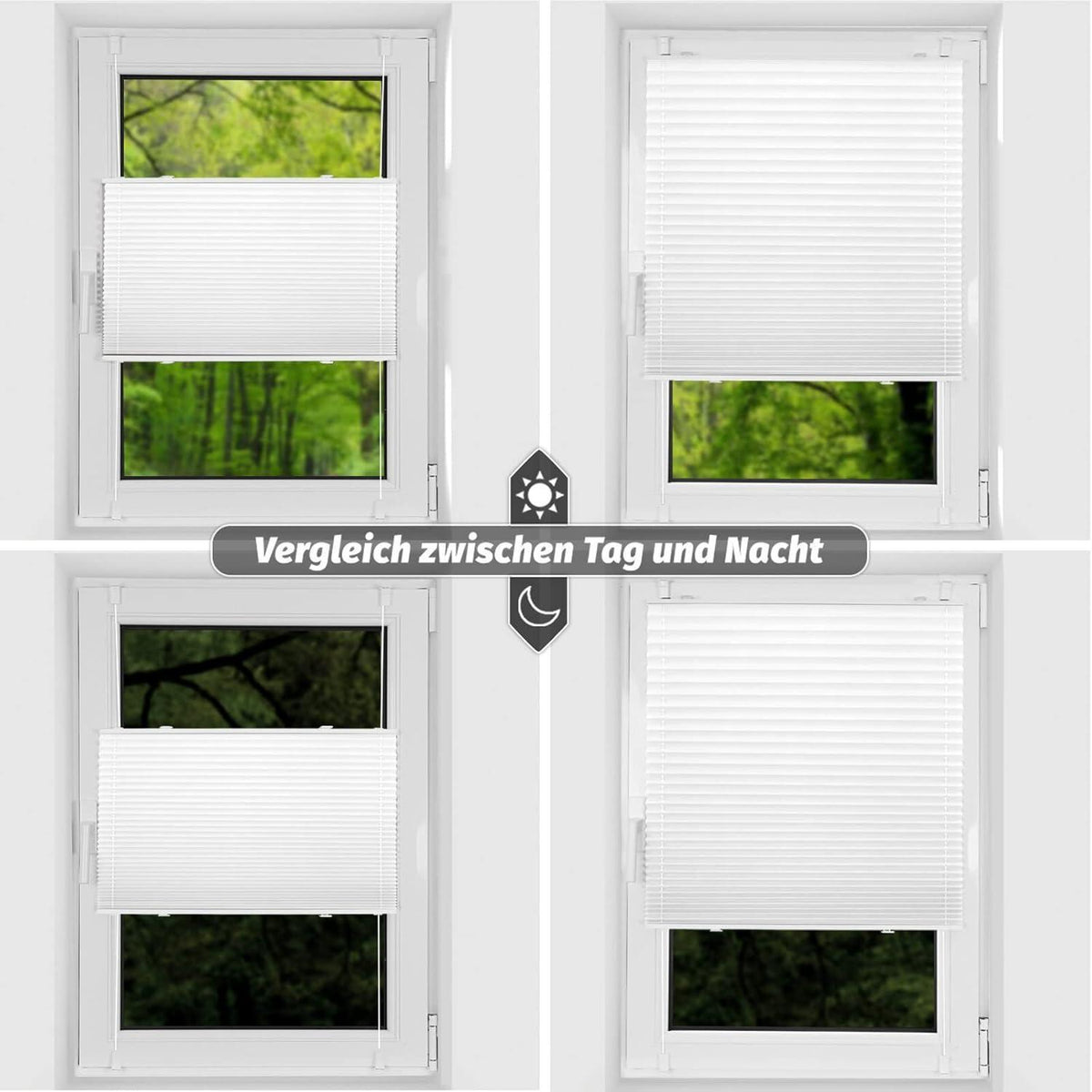 Verdunkelungsplissee ohne Bohren Klemmfix Weiß 70x140 cm Thermo