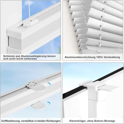 Verdunkelungsplissee ohne Bohren Klemmfix Weiß 70x140 cm Thermo
