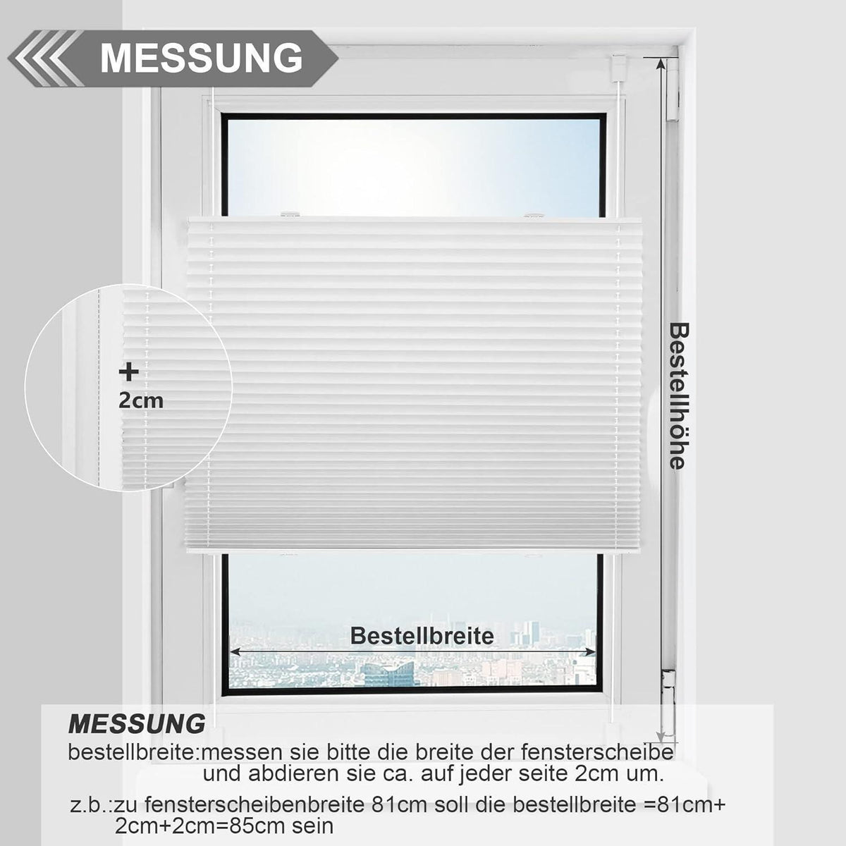 Verdunkelungsplissee ohne Bohren Klemmfix Weiß 70x140 cm Thermo
