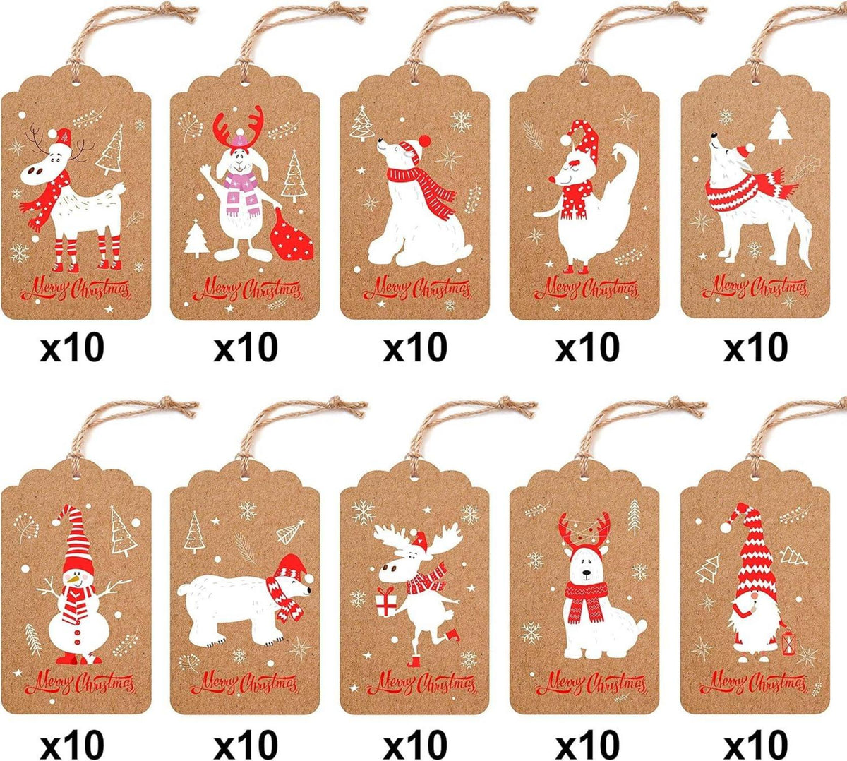 100 Stück YiWeel Geschenkanhänger Weihnachten Kraftpapier Kraftpapieranhänger