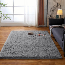 Hochflor Teppich Grau Langflor für Schlafzimmer Wohnzimmer