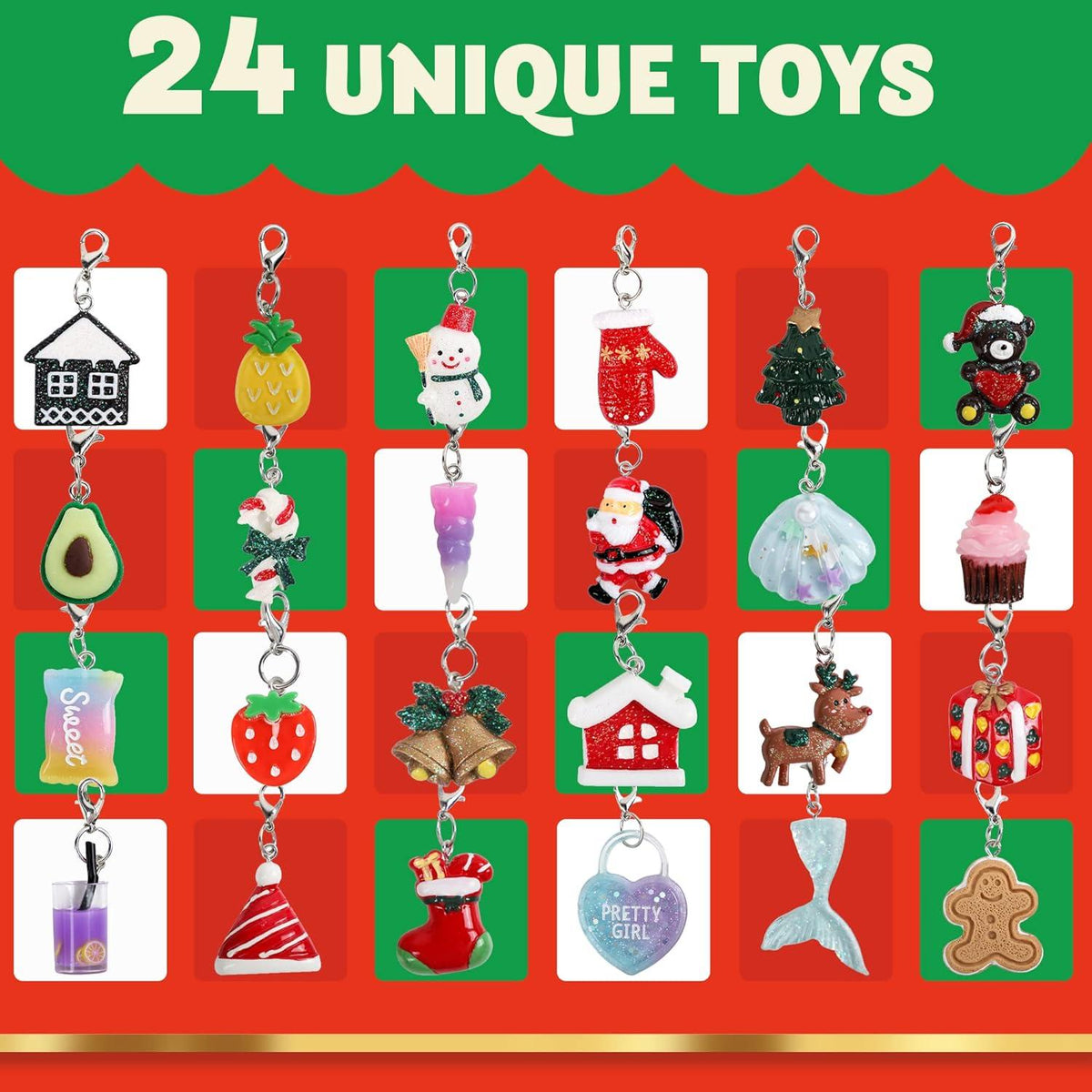 24-Tage-Weihnachts-Adventskalender mit 24 Anhängern und 3