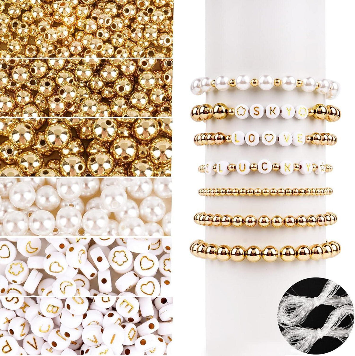 1600-Teiliges Acrylperlen Set Gold Weiß Buchstaben Gemustert DIY