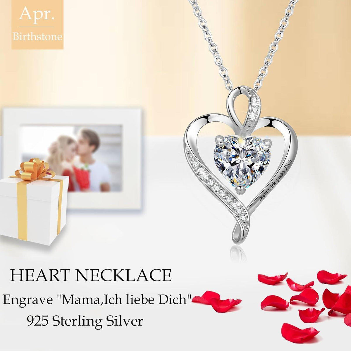 Silber Herz Kette Damen "Ich liebe dich" Gravur