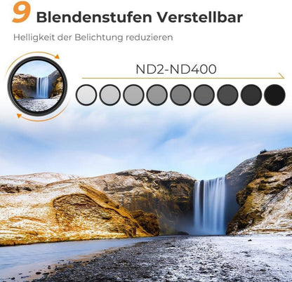Variabler ND Filter ND2-ND400 62mm Slim Neutral Graufilter