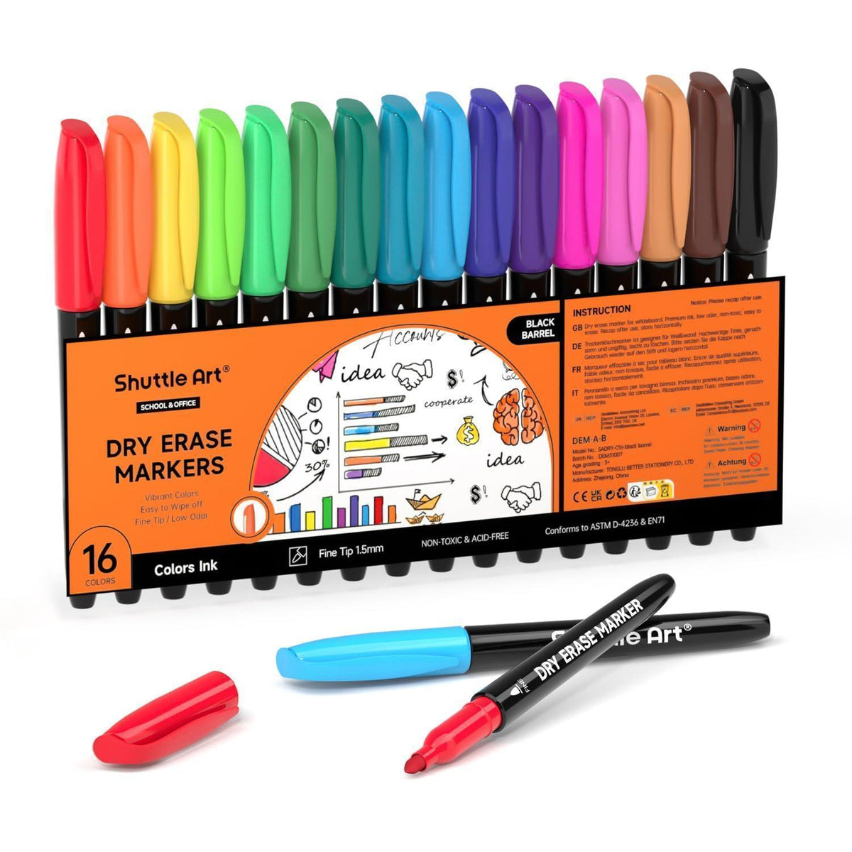 Whiteboard Stifte Set 16 Farben, Feinsptz, Abwischbar