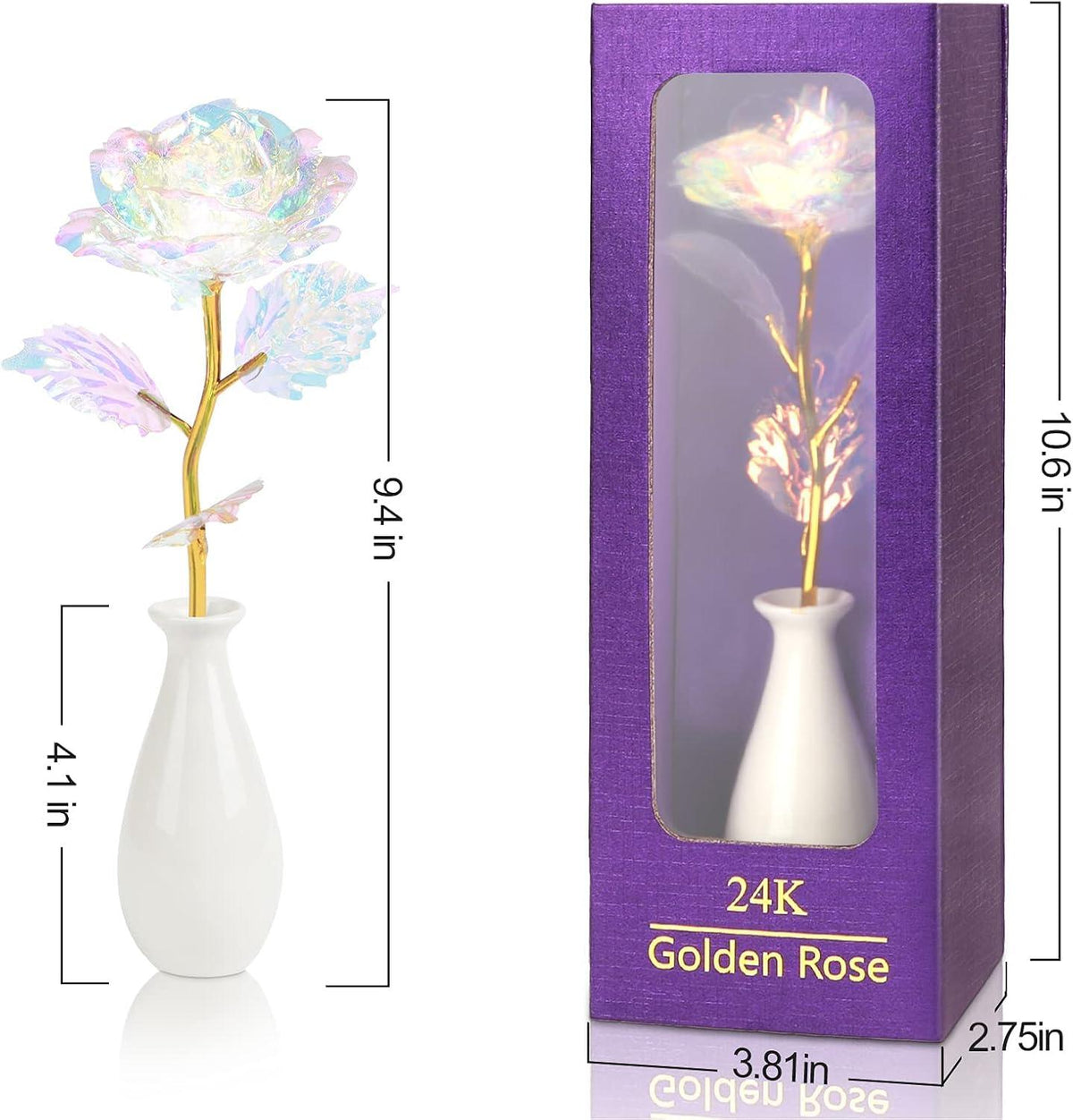 ADAZ 24K Goldene Ewige Rose mit Vase - Geschenk für Frauen Mutter Freundin - Hochwertige künstliche Blume - Romantisches Geschenk