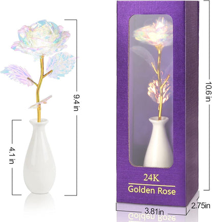 ADAZ 24K Goldene Ewige Rose mit Vase - Geschenk für Frauen Mutter Freundin - Hochwertige künstliche Blume - Romantisches Geschenk