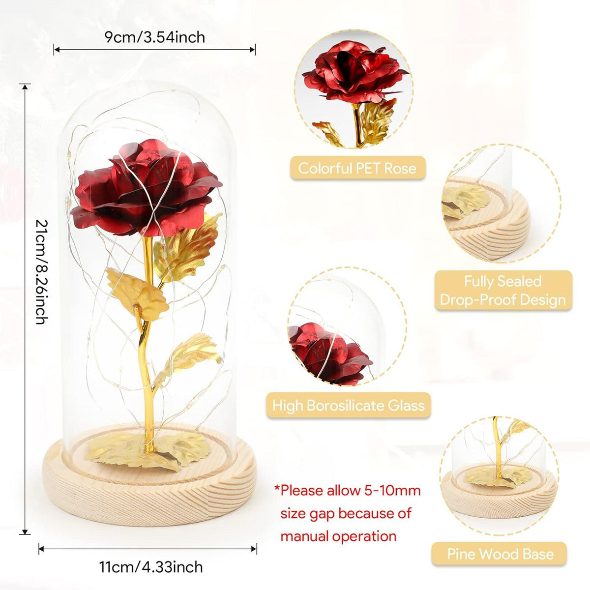 Ewige Rose im Glas mit LED-Licht, Muttertagsgeschenk für