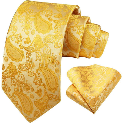 Herren Krawatten & Einstecktuch Set Paisley Jacquard Gold
