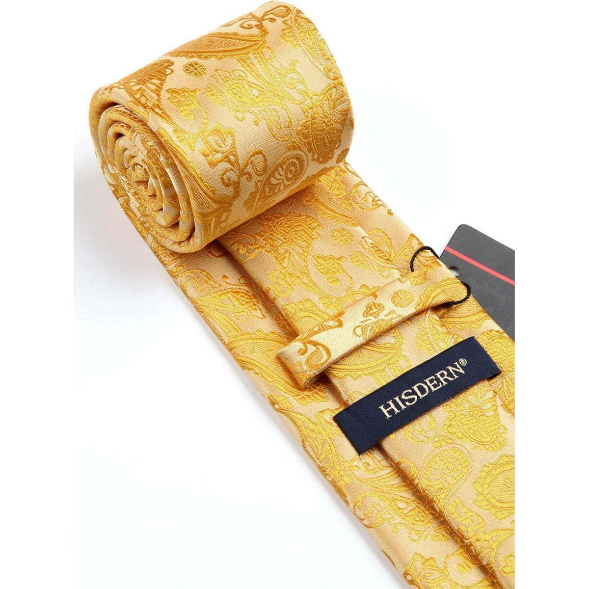 Herren Krawatten & Einstecktuch Set Paisley Jacquard Gold