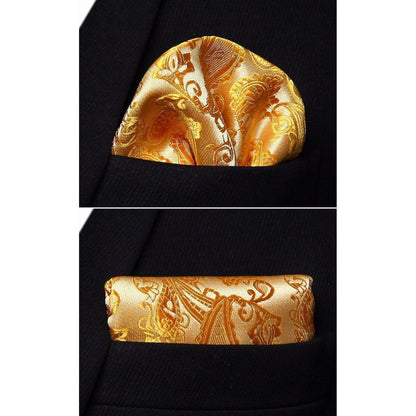 Herren Krawatten & Einstecktuch Set Paisley Jacquard Gold