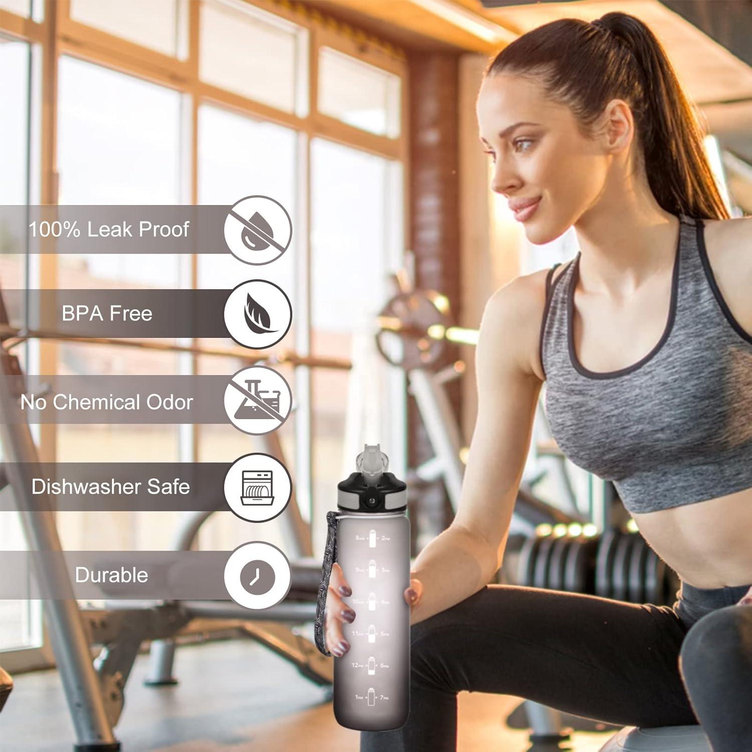 NAVTUE 1L Sport-Wasserflasche Strohhalm Tritan BPA-frei Fitness PinkBlau