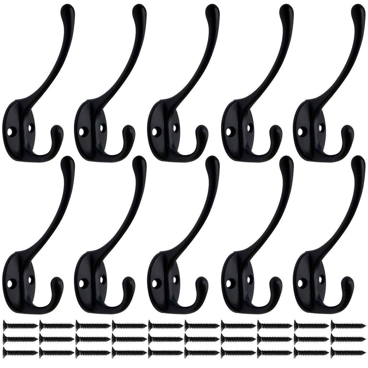 10x Kleiderhaken Schwarz Matt Vintage Wandhaken für Garderobe