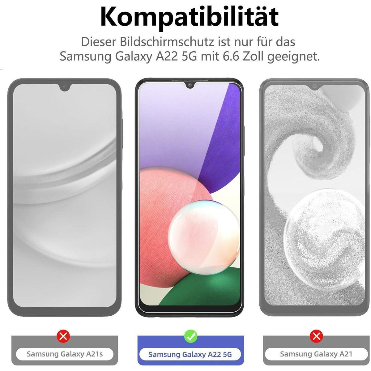 Hartglas Displayschutzfolie für Samsung Galaxy A22 5G