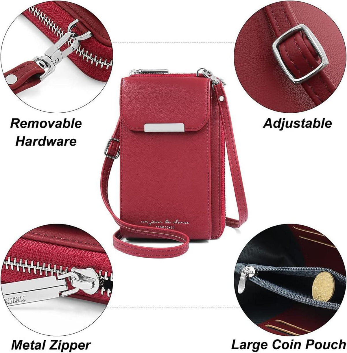 REETEE Handytasche Damen PU Leder Umhängetasche Geldbörse Crossbody Tasche Rot