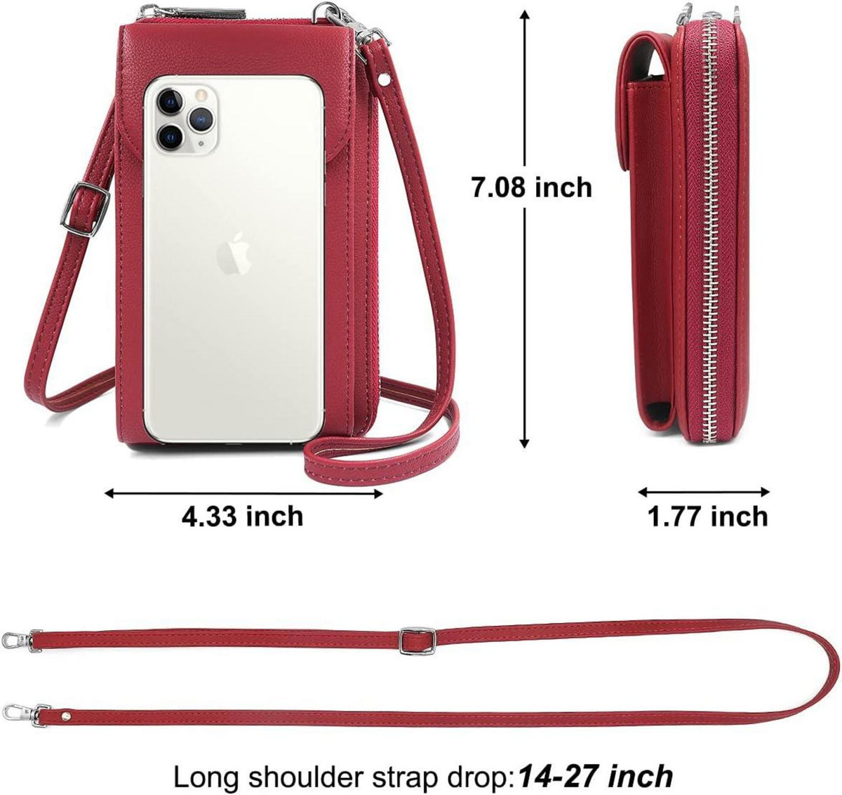 Handytasche Damen Umhängetasche Leder Crossbody Geldbörse Kartenfächer