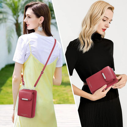 Umhängetasche Damen Handy Schultertasche Geldbörse PU Leder Crossbody Rot