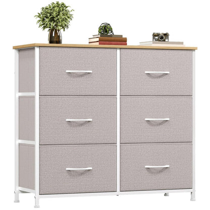 Kommode mit 6 Stoffschubladen – Grau, 30x80x71,5 cm