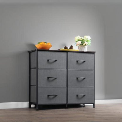 Kommode mit 6 Stoffschubladen – Grau, 30x80x71,5 cm