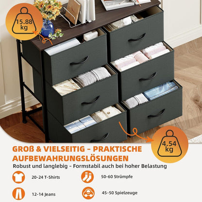 Kommode mit 6 Stoffschubladen – Grau, 30x80x71,5 cm