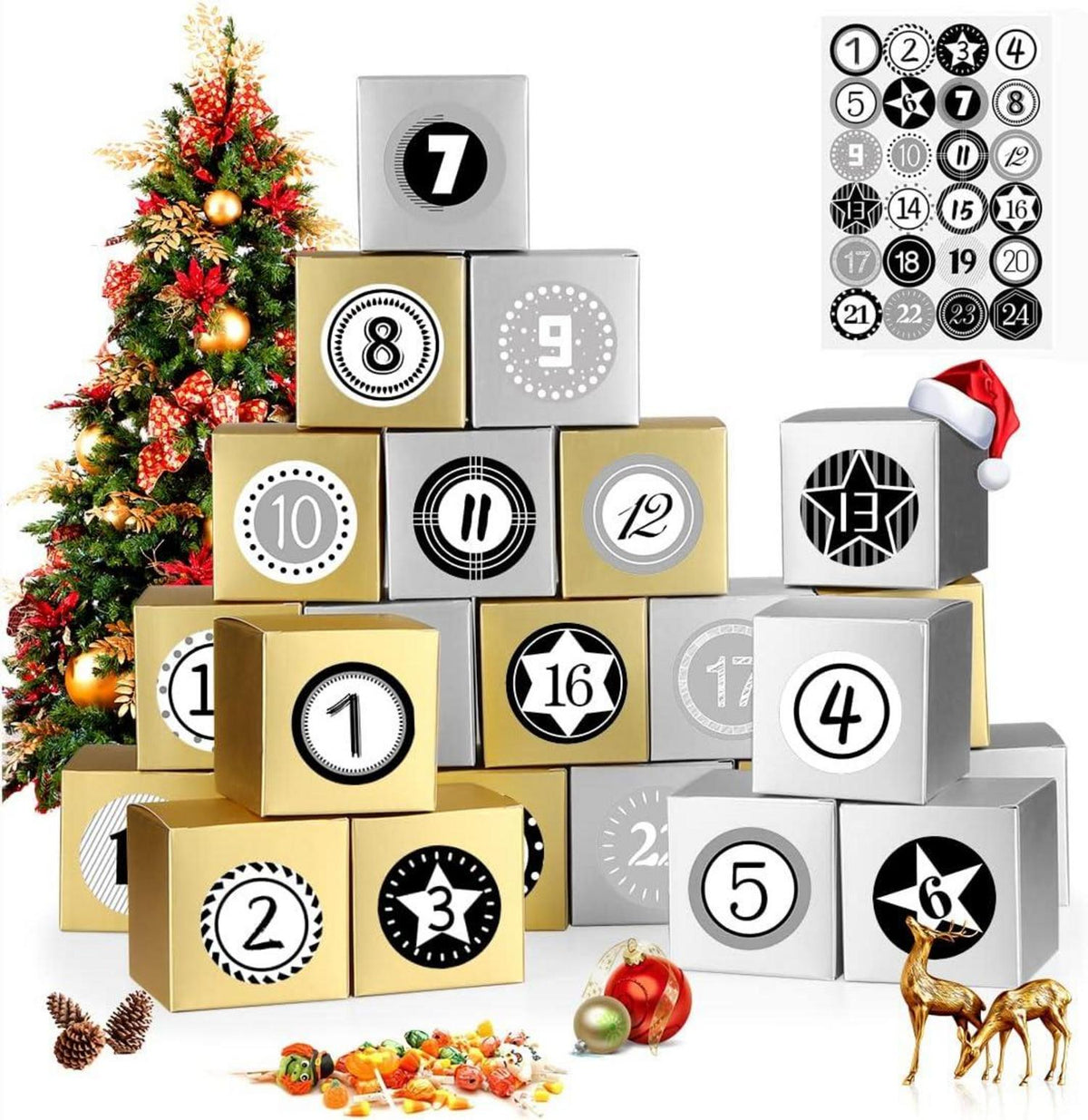 Adventskalender Boxen zum Befüllen Schachteln Zahlenaufklebern