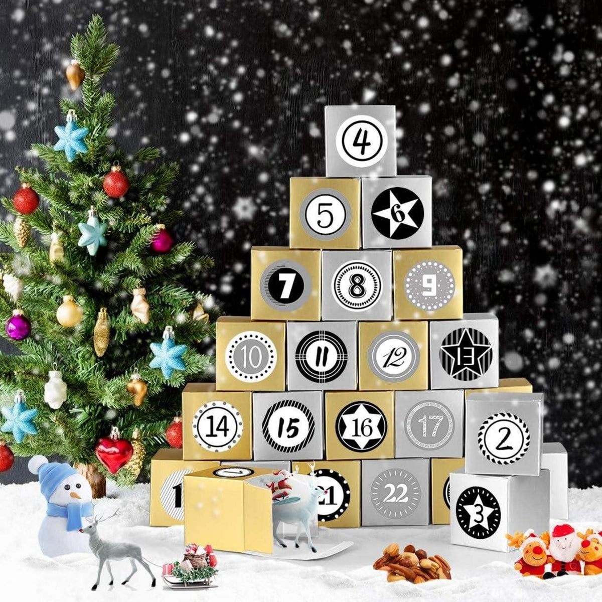 Adventskalender zum Befüllen 24 Boxen gold silber DIY