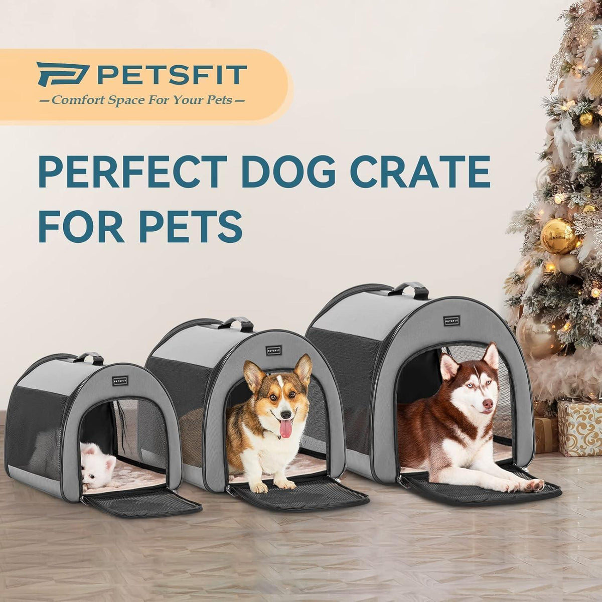 Tragbare Hundebox Grau – Weiche Reisebox für Hunde & Katzen