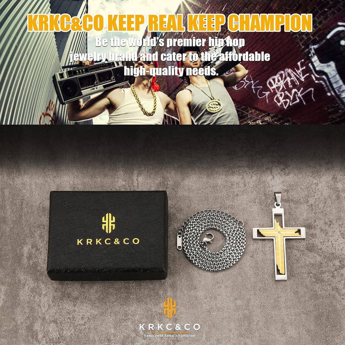 Anhänger Kette 18K Gold Panzerkette mit Kreuz Blitz Pfeilspitze