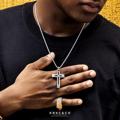 Anhänger Kette 61cm 18K Gold Kreuz Dogtag Pfeilspitze