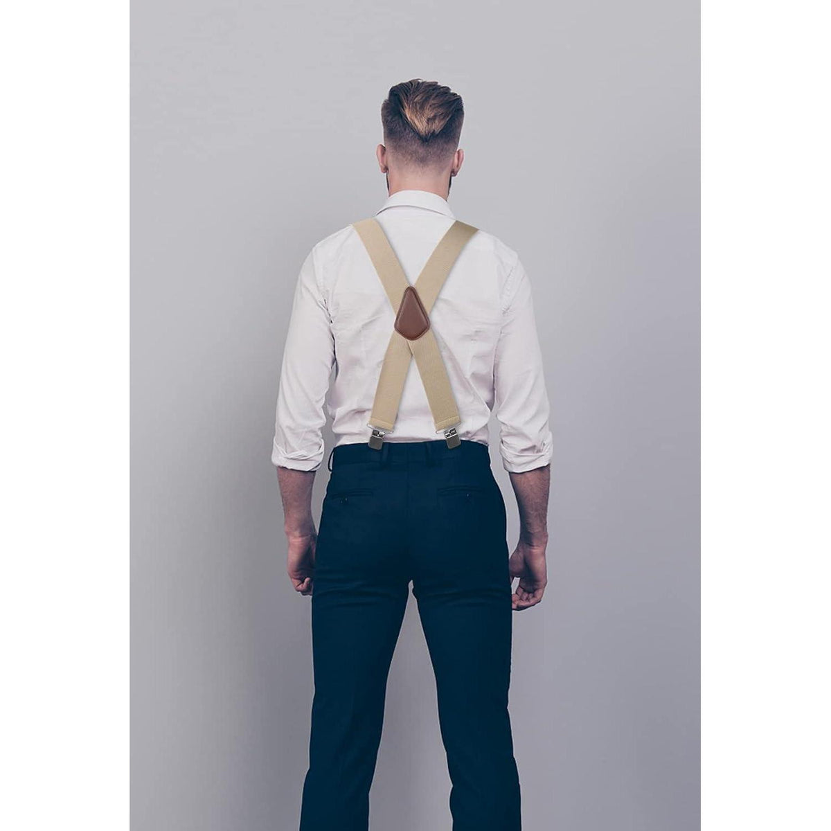 HISDERN Hosenträger Herren 5cm Breit X-Form Beige Einstellbar
