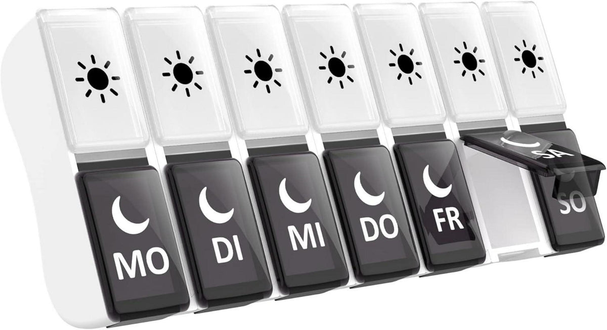 Pillendose 7 Tage 2 Fächer Schwarz/Weiß Tablettenbox