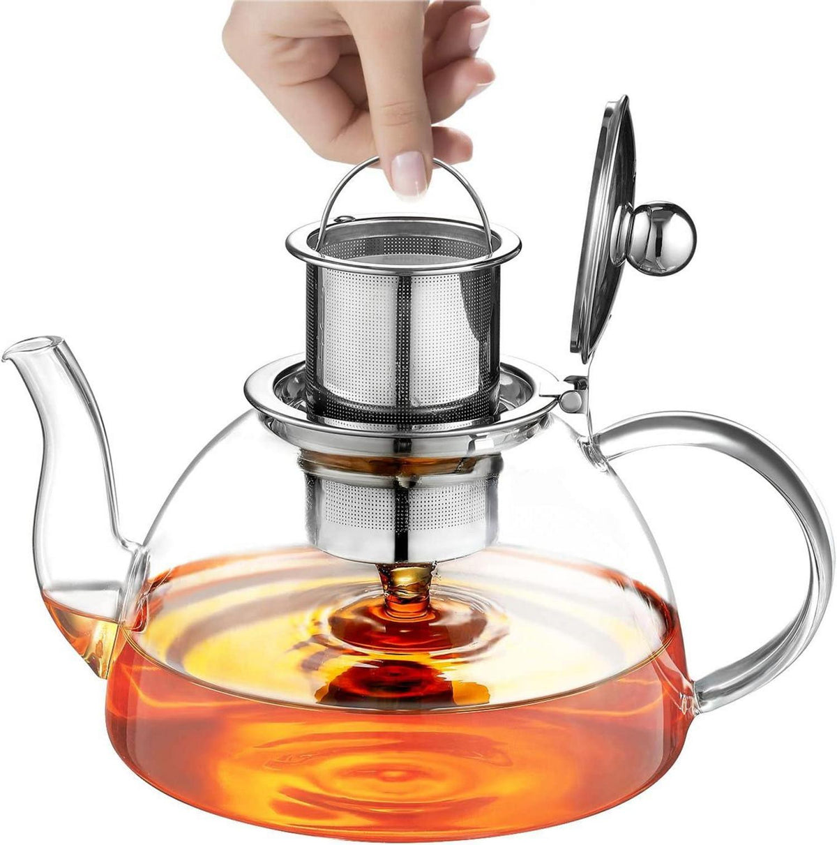 Teekanne Glas Borosilikatglas 1300ML Siebeinsatz Spülmaschinenfest