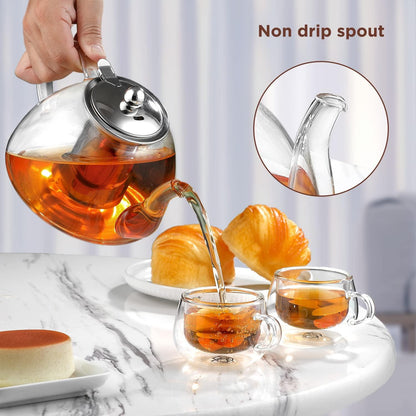 Teekanne 1300ML Borosilikatglas Edelstahl-Sieb Spülmaschinenfest