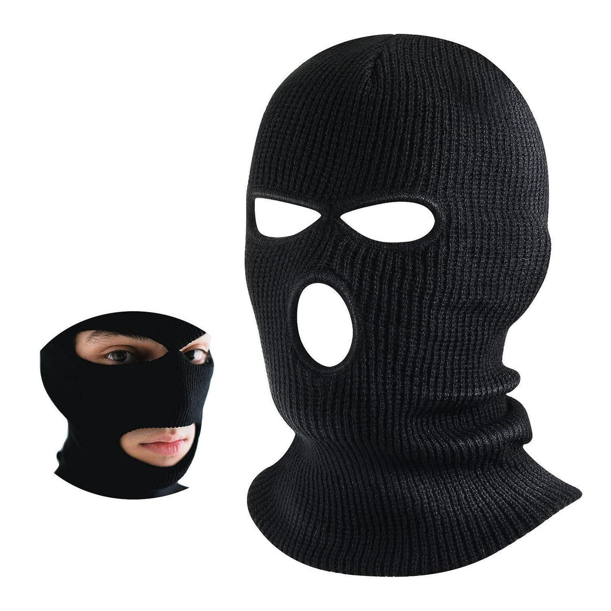 Gestrickte Sturmhaube mit 3 Löchern – Wintergesichtsmaske Schwarz