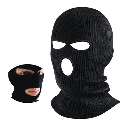 Gestrickte Sturmhaube mit 3 Löchern – Wintergesichtsmaske Schwarz