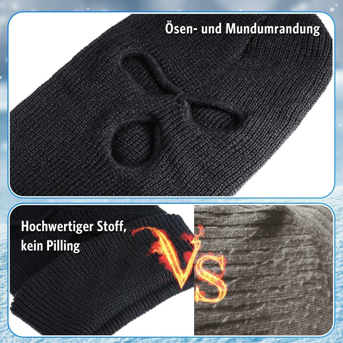 Gestrickte Sturmhaube mit 3 Löchern – Wintergesichtsmaske Schwarz