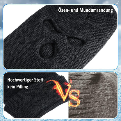 Gestrickte Sturmhaube mit 3 Löchern – Wintergesichtsmaske Schwarz