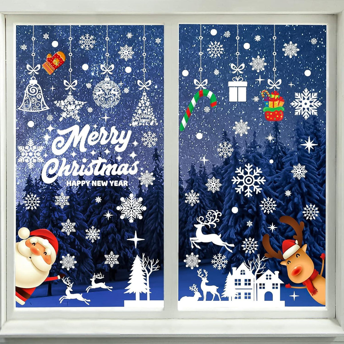 9er Set Weihnachtsfensteraufkleber PVC Selbstklebend für Glasfenster