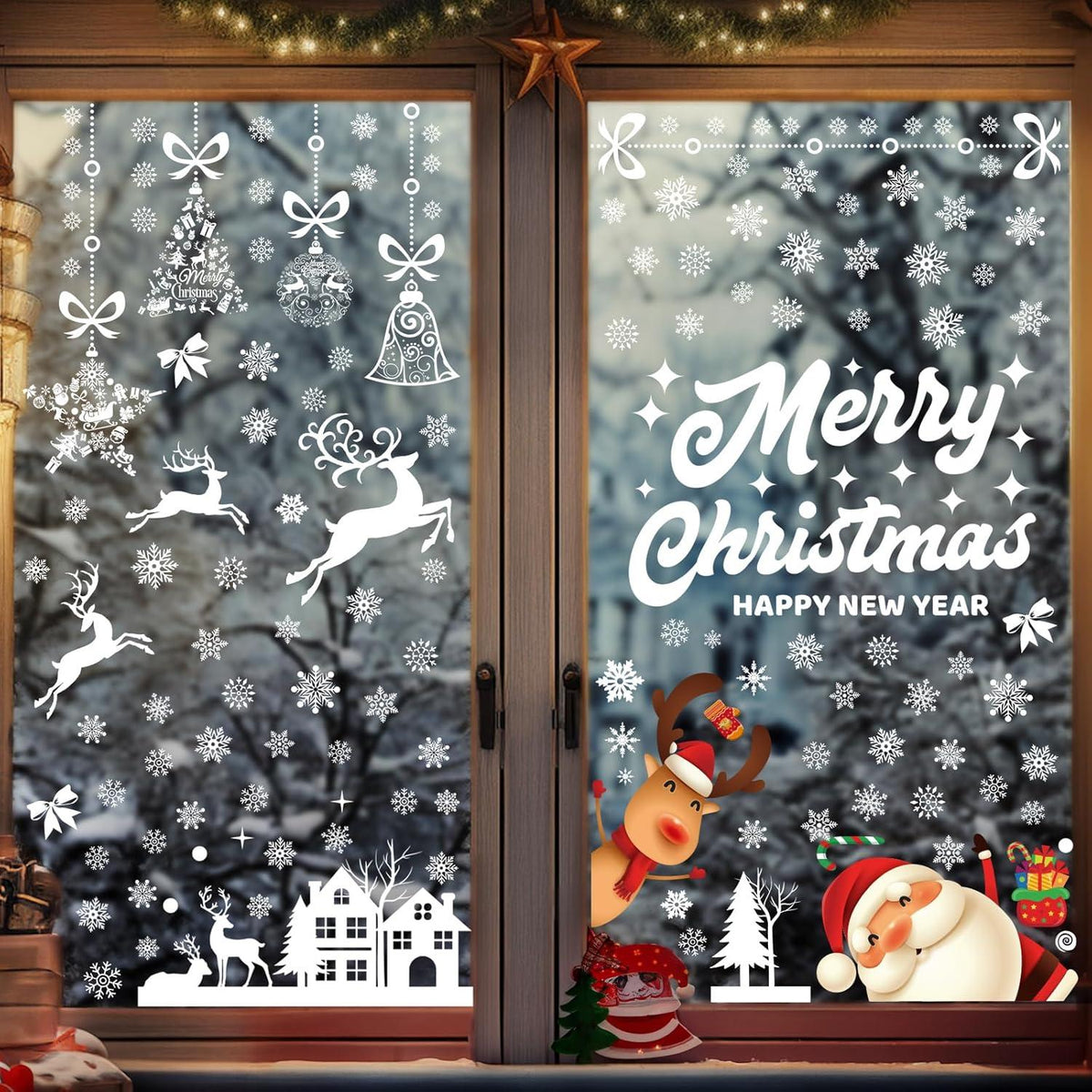 Weihnachten Fensterbilder Schneeflocken Rentier PVC Aufkleber Kinderzimmer