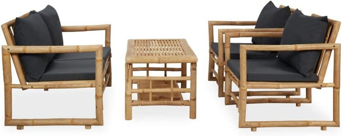 vidaXL Gartenmöbel-Set 4-tlg. Bambus Sitzgruppe Auflagen