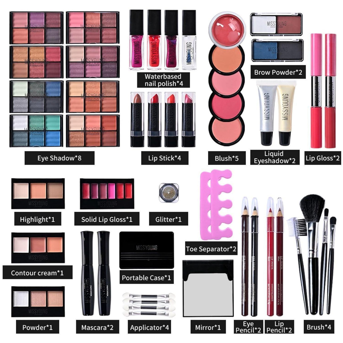 Make-Up Geschenkset für Gesicht, Augen & Lippen