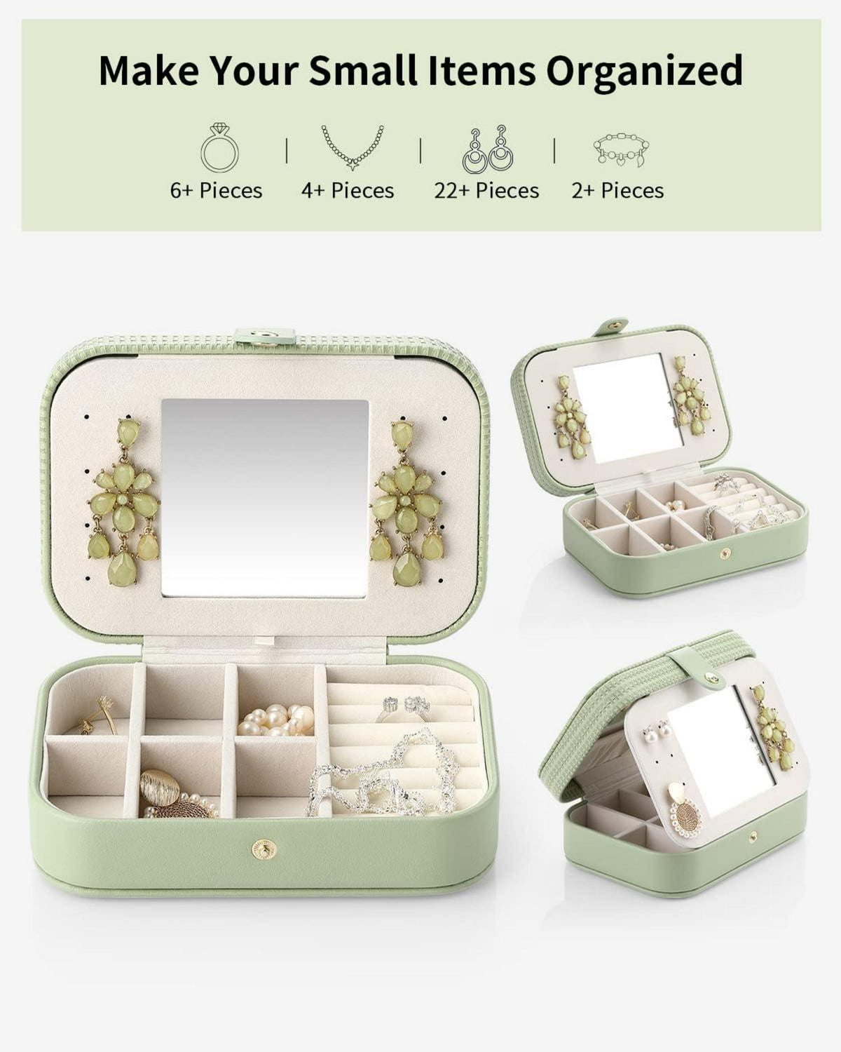 Vlando Reise Schmuckkästchen Vintage Mädchen Leder Grün